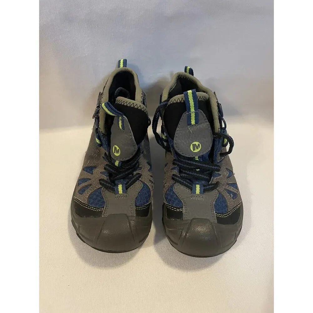 Merrell Youth Capra Mid Waterproof Hiking Boots 11.5M Blue Grey Trail 61633